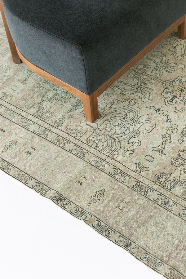 Vintage Turkish Oushak Rug - hand-knotted in Turkey - overhead flat lay view [#1]