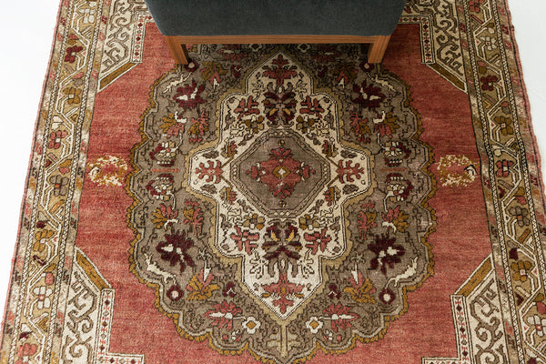 Vintage Turkish Anatolian Rug - hand-knotted in Turkey - overhead flat lay view [#83]
