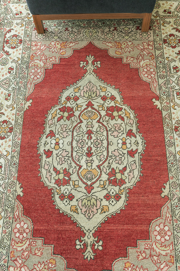 Vintage Turkish Anatolian Rug - hand-knotted in Turkey - overhead flat lay view [#82]