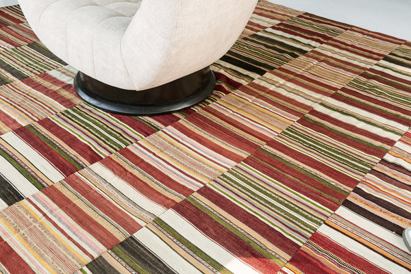 Vintage Turkish Kilim Patchwork - flat-weave kilim, hand-knotted in Turkey - styled in room setting [#3]