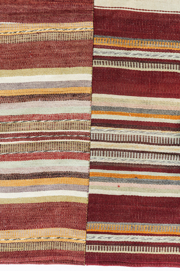 Vintage Turkish Kilim Patchwork - flat-weave kilim, hand-knotted in Turkey - close-up of weave texture and pile [#3]