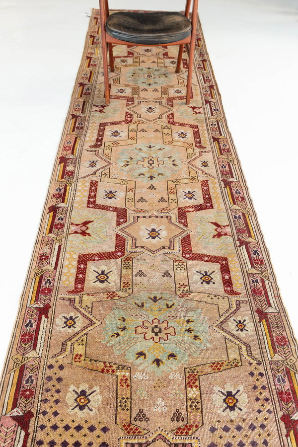 Antique Turkish Anatolian Runner - hand-knotted in Turkey - close-up of weave texture and pile [#2]