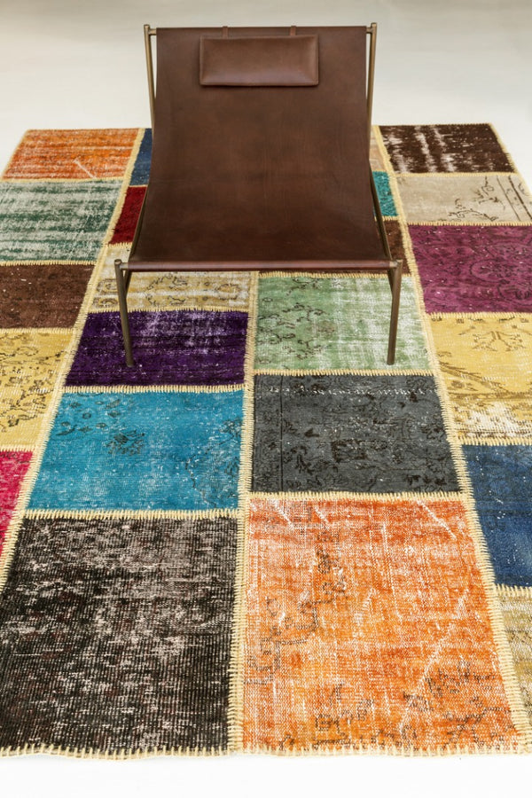 Vintage Turkish Patchwork - upcycled patchwork, hand-knotted in Turkey - styled in room setting [#2]