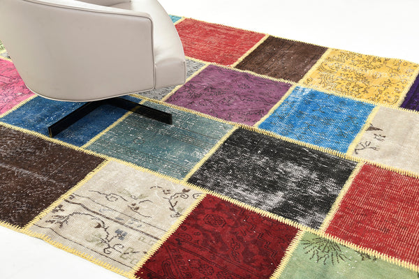 Vintage Turkish Patchwork - upcycled patchwork, hand-knotted in Turkey - styled in room setting [#1]