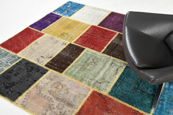 Vintage Turkish Patchwork - upcycled patchwork, hand-knotted in Turkey - overhead flat lay view [#4]