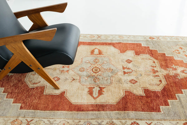 Vintage Turkish Anatolian Rug - hand-knotted in Turkey - overhead flat lay view [#70]