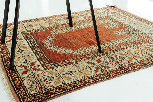 Vintage Turkish Anatolian Square Rug - hand-knotted in Turkey - overhead flat lay view