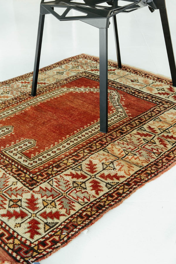 Vintage Turkish Anatolian Square Rug - hand-knotted in Turkey - detailed border and fringe