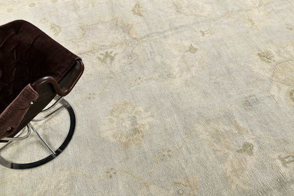 Turkish Oushak Revivial Rug - hand-knotted in Turkey - overhead flat lay view