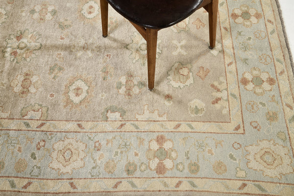 Turkish Oushak Revival Rug - hand-knotted in Turkey - close-up of weave texture and pile [#16]