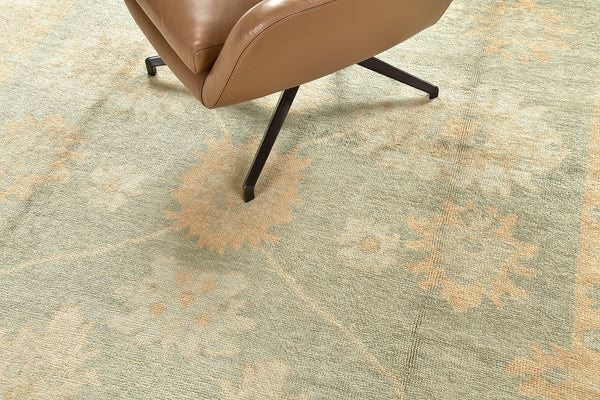 Turkish Oushak Revival Rug - hand-knotted in Turkey - close-up of weave texture and pile [#15]