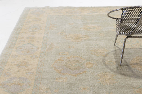 Antique Turkish Oushak Revival Rug - hand-knotted in Turkey - styled in room setting