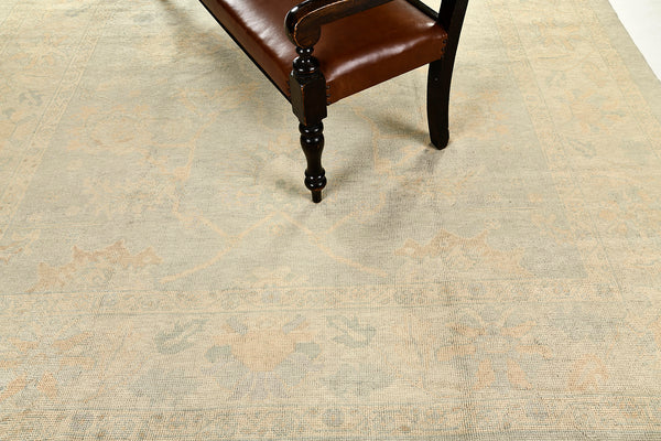 Turkish Oushak Revival Rug - hand-knotted in Turkey - overhead flat lay view [#29]