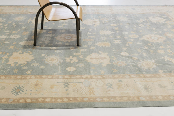 Turkish Oushak Revival Rug - hand-knotted in Turkey - close-up of weave texture and pile [#24]