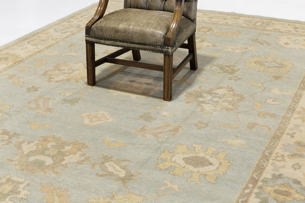 Turkish Oushak Revival Rug - hand-knotted in Turkey - overhead flat lay view [#23]