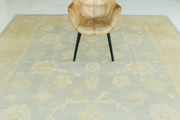Turkish Oushak Revival Rug - hand-knotted in Turkey - overhead flat lay view [#26]