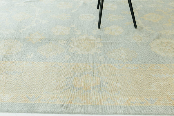 Turkish Oushak Revival Rug - hand-knotted in Turkey - close-up of weave texture and pile [#26]