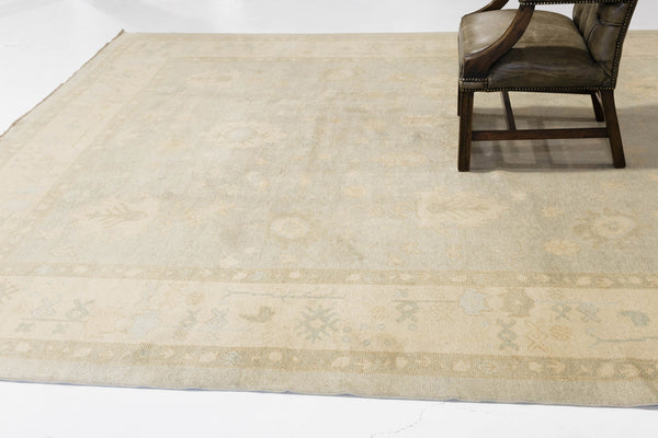 Turkish Oushak Revival Rug - hand-knotted in Turkey - overhead flat lay view [#22]