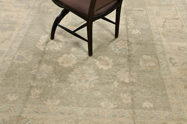 Turkish Oushak Revival Rug - hand-knotted in Turkey - close-up of weave texture and pile [#21]
