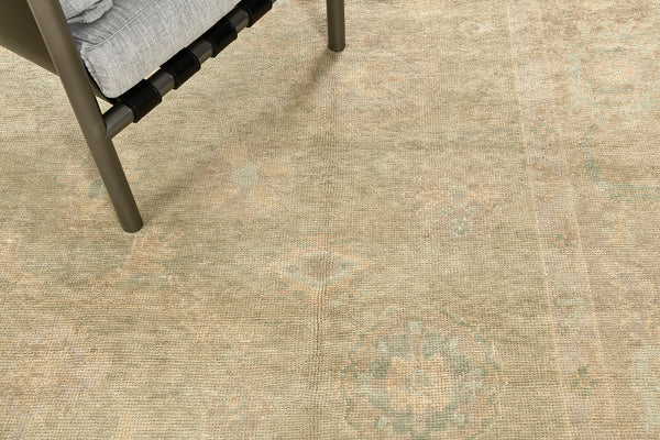Turkish Oushak Revival Rug - hand-knotted in Turkey - close-up of weave texture and pile [#19]