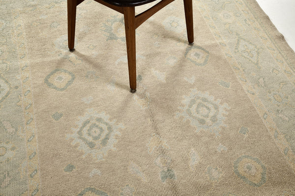 Turkish Oushak Revival Rug - hand-knotted in Turkey - close-up of weave texture and pile [#10]