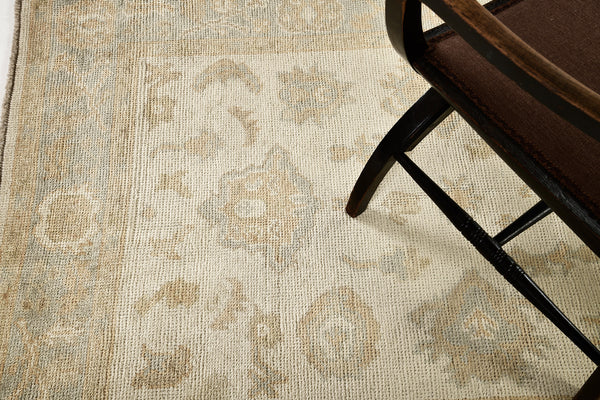 Turkish Oushak Revival Rug - hand-knotted in Turkey - overhead flat lay view [#7]