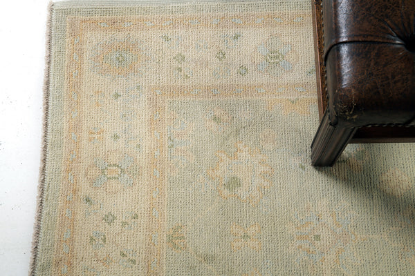 Turkish Oushak Revival Rug - hand-knotted in Turkey - styled in room setting [#13]