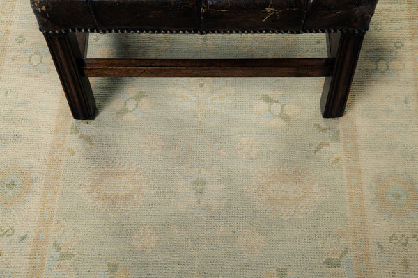 Turkish Oushak Revival Rug - hand-knotted in Turkey - close-up of weave texture and pile [#13]