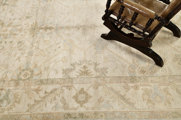 Turkish Oushak Revival Rug - hand-knotted in Turkey - close-up of weave texture and pile [#12]