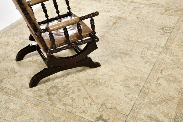 Turkish Oushak Revival Rug - hand-knotted in Turkey - styled in room setting [#12]