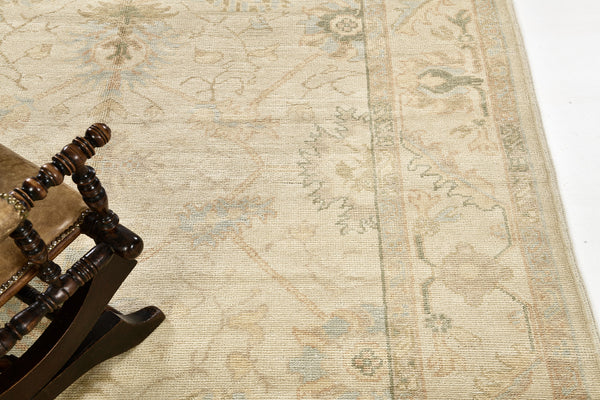 Turkish Oushak Revival Rug - hand-knotted in Turkey - detailed border and fringe [#12]