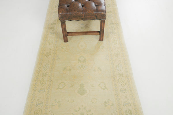 Turkish Oushak Revival Runner - hand-knotted in Turkey - close-up of weave texture and pile [#2]