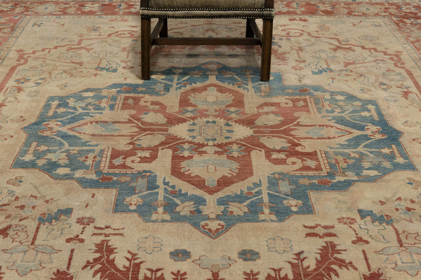 Vintage Style Antique Serapi Revival Bliss Collection - artisan revival weave - overhead flat lay view
