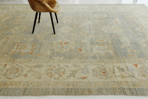 Turkish Oushak Revival Rug - hand-knotted in Turkey - close-up of weave texture and pile [#3]