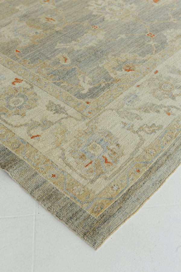 Turkish Oushak Revival Rug - hand-knotted in Turkey - detailed border and fringe [#3]