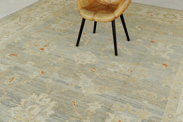 Turkish Oushak Revival Rug - hand-knotted in Turkey - overhead flat lay view [#3]