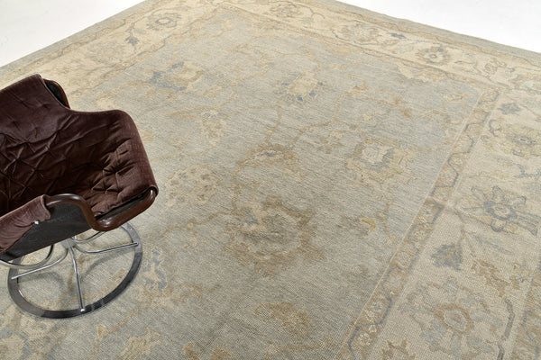 Turkish Oushak Revival Rug - hand-knotted in Turkey - close-up of weave texture and pile [#4]