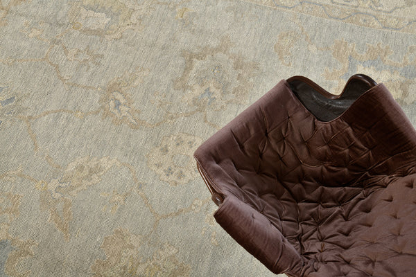 Turkish Oushak Revival Rug - hand-knotted in Turkey - overhead flat lay view [#4]