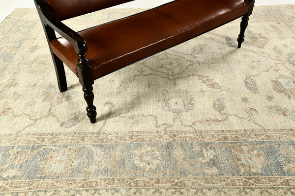 Turkish Oushak Revival Rug - hand-knotted in Turkey - close-up of weave texture and pile [#5]