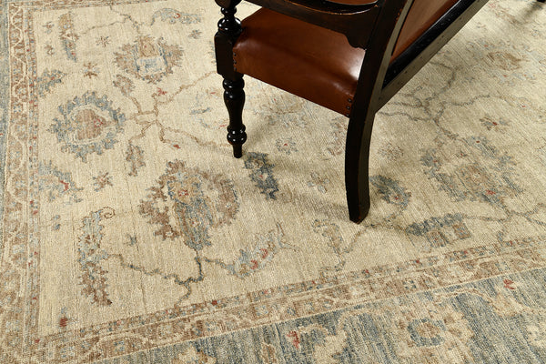 Turkish Oushak Revival Rug - hand-knotted in Turkey - reverse side showing construction [#5]