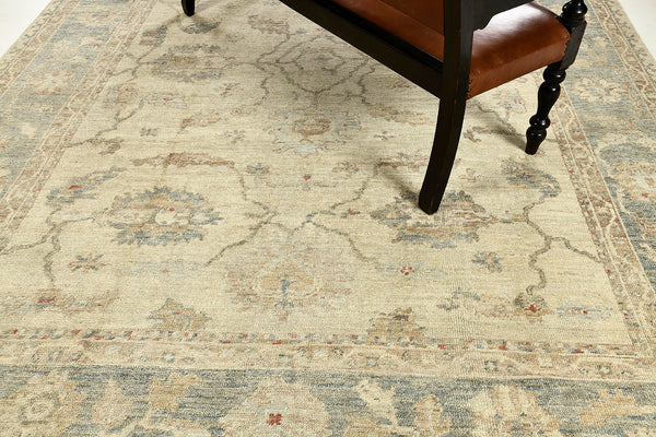 Turkish Oushak Revival Rug - hand-knotted in Turkey - detailed border and fringe [#5]