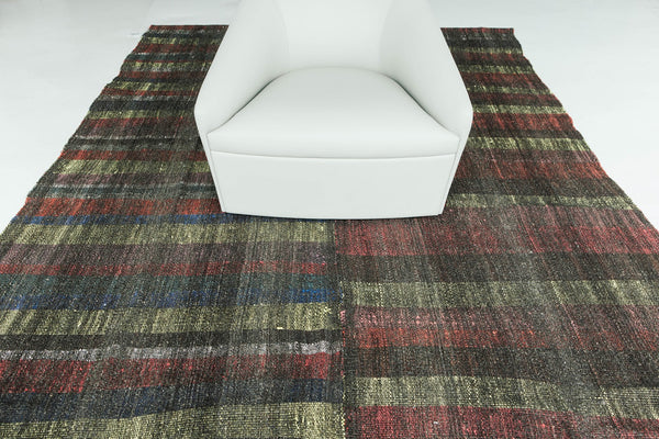 Turkish Tisse Kilim Flat Weave Rug - flat-weave kilim, hand-knotted in Turkey - overhead flat lay view [#20]