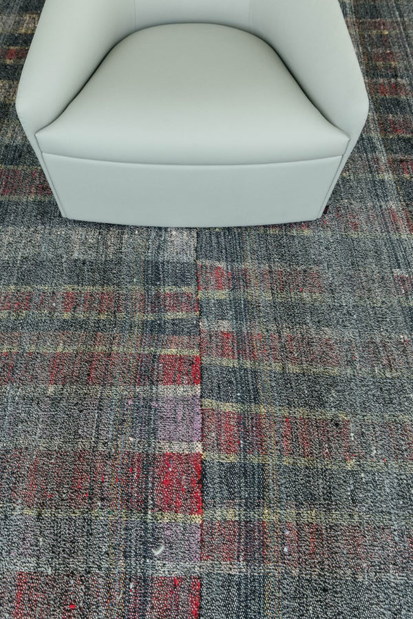 Turkish Tisse Kilim Flat Weave Rug - flat-weave kilim, hand-knotted in Turkey - overhead flat lay view [#19]