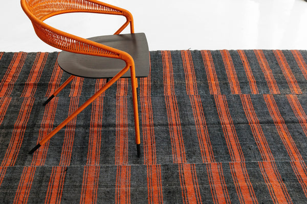 Turkish Tisse Kilim Flat Weave Rug - flat-weave kilim, hand-knotted in Turkey - close-up of weave texture and pile [#16]