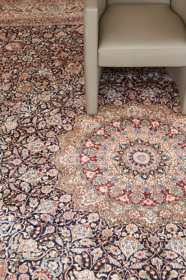 Chinese Silk Rug - pure silk, hand-knotted in China - styled in room setting