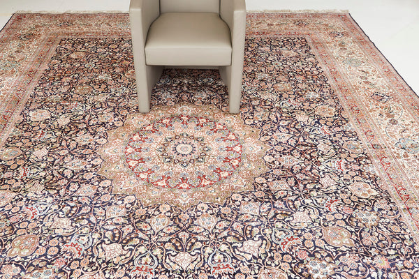 Chinese Silk Rug - pure silk, hand-knotted in China - overhead flat lay view
