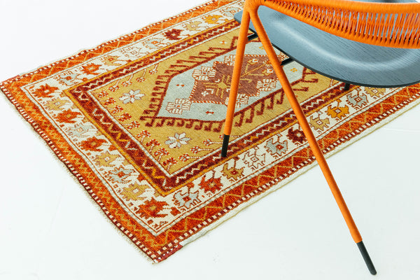 Vintage Turkish Anatolian - hand-knotted in Turkey - overhead flat lay view [#14]