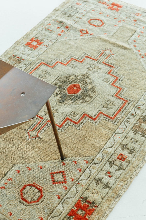 Antique Turkish Oushak Rug - hand-knotted in Turkey - overhead flat lay view [#3]