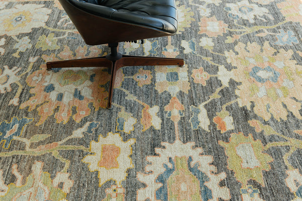 Turkish Oushak Rug - hand-knotted in Turkey - overhead flat lay view [#1]