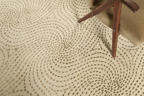 Modern Nepalese Round Rug - detailed border and fringe
